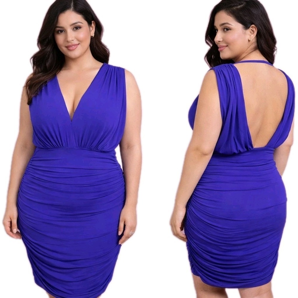 BCBGMAXAZRIA Size Large Nevis Deep Plunge Open Back Sexy Mini‎ Cocktail Dress